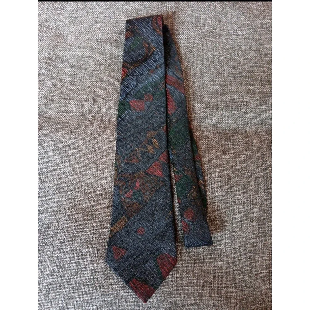 Tie 70s 80s 90s Y2K Mens Dicassio Gray Red Yellow Brown Green 3.25 Wide 57 Long